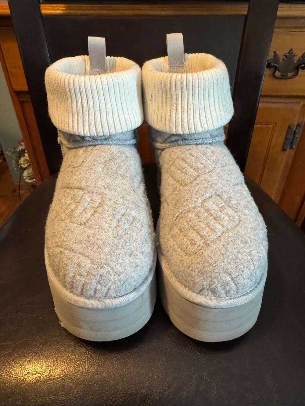 UGG Cream Knit Platform Ankle Booties